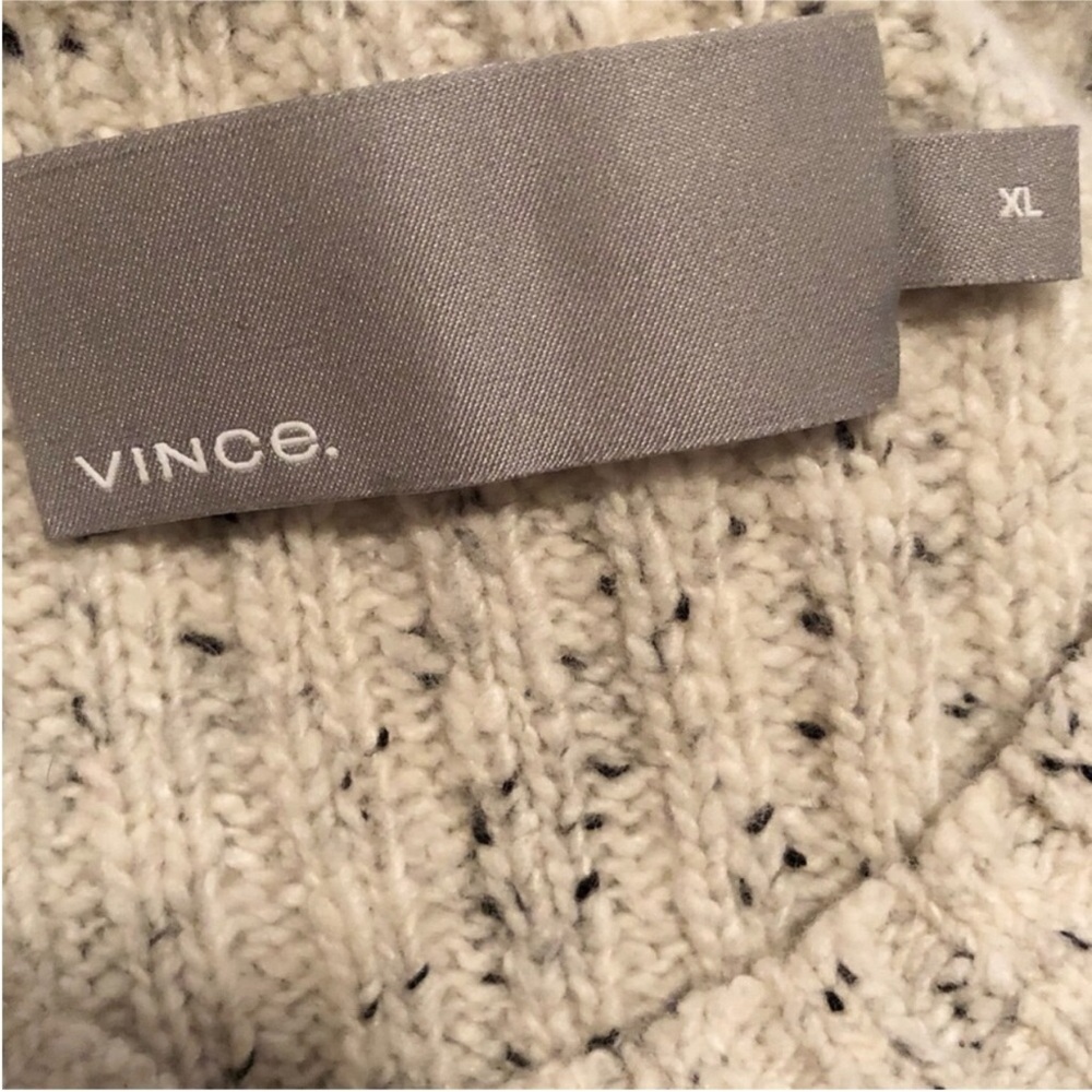 VINCE Cable Knit Speckled Crewneck Sweater Marled Ivory Wool Blend Fisherman - Picture 7 of 9